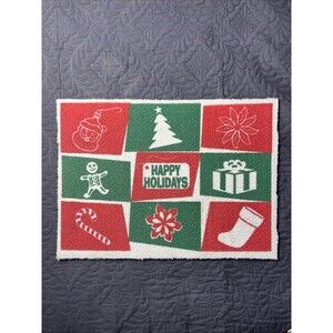 VTG Happy Holidays Christmas-Themed Mini Rug/Mat 13 X 18 Inch Santa Gingie Gift